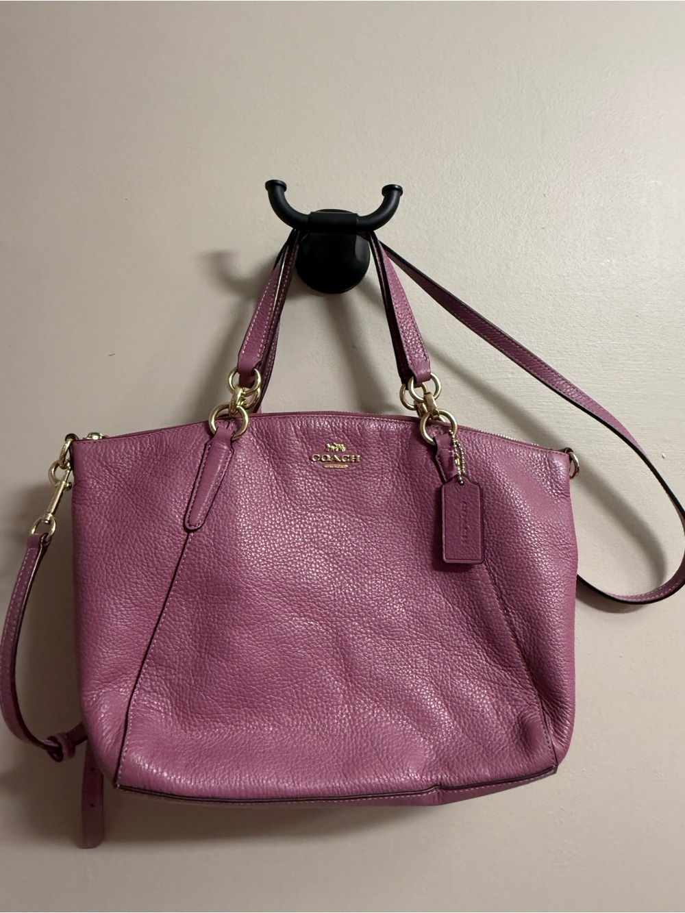 Coach Pebble Leather Shoulder Tote in Plum